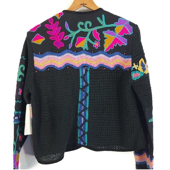 Sandy Starkman Colorful Embroidered Black Cardigan - Picture 2 of 3